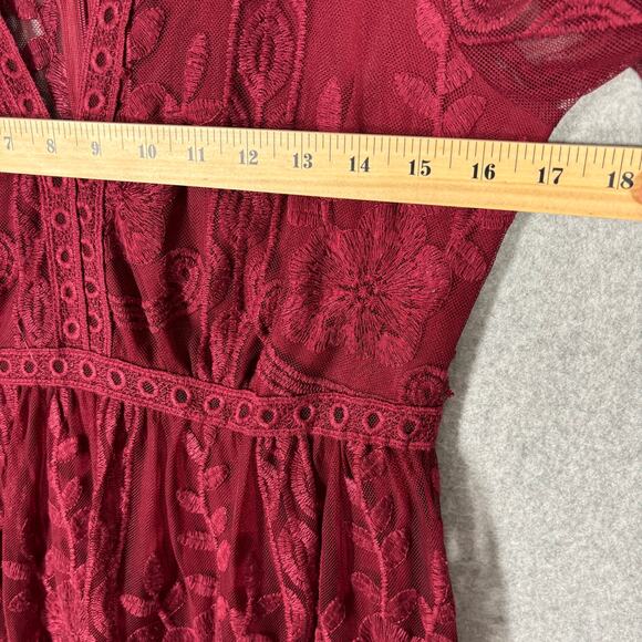 Burgundy Dress Medium Sheer‎ Lace Flowy Embroidered Scalloped Resort Feminine - Picture 7 of 9